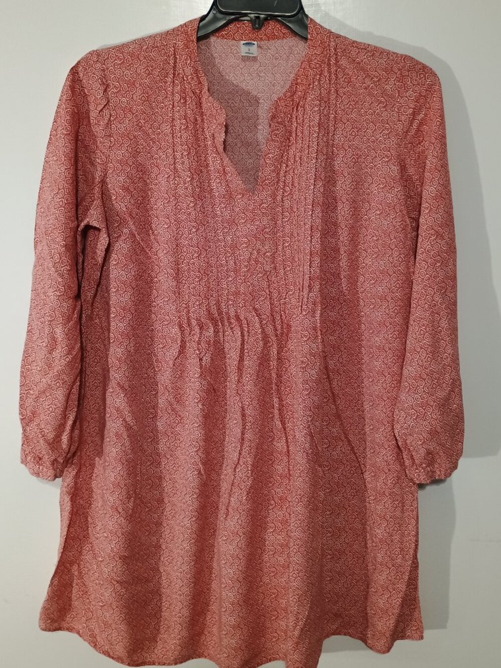 Old Navy Coral Geometric Boho Mini Dress Women’s Large Rayon Viscose 3/4 Sleeve - Picture 2 of 7